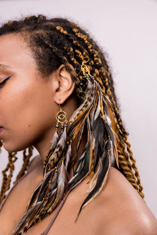 Mixed Brown Feather Goddess Earrings
