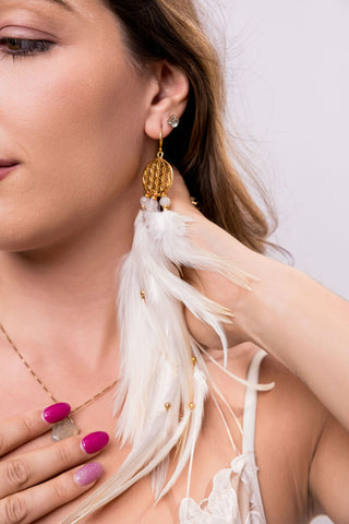 Pure White Feather Goddess Earrings